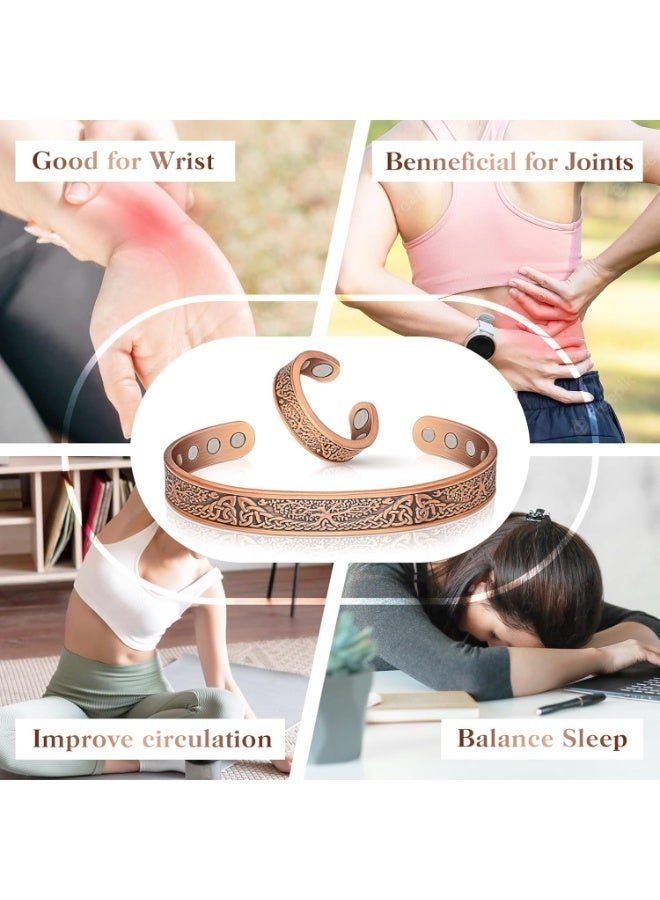 سوار نحاسي للرجال والنساء، أساور مغناطيسية بقوة 12 ضعفًا وخاتم لتصريف اللمف للرجال، هدية مجوهرات مصنوعة من النحاس النقي 100% - Image 5